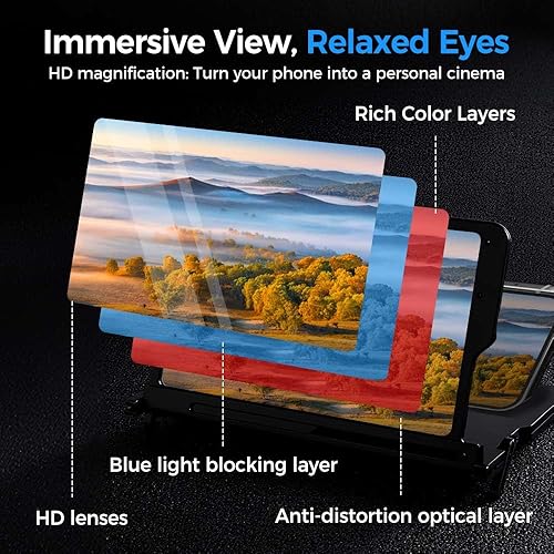 Miniatura 4 de Lupa de teléfono de pantalla grande, versión de lupa de pantalla mejorada 2026, pantalla de proyector de lupa de teléfono móvil 3D HD, soporte