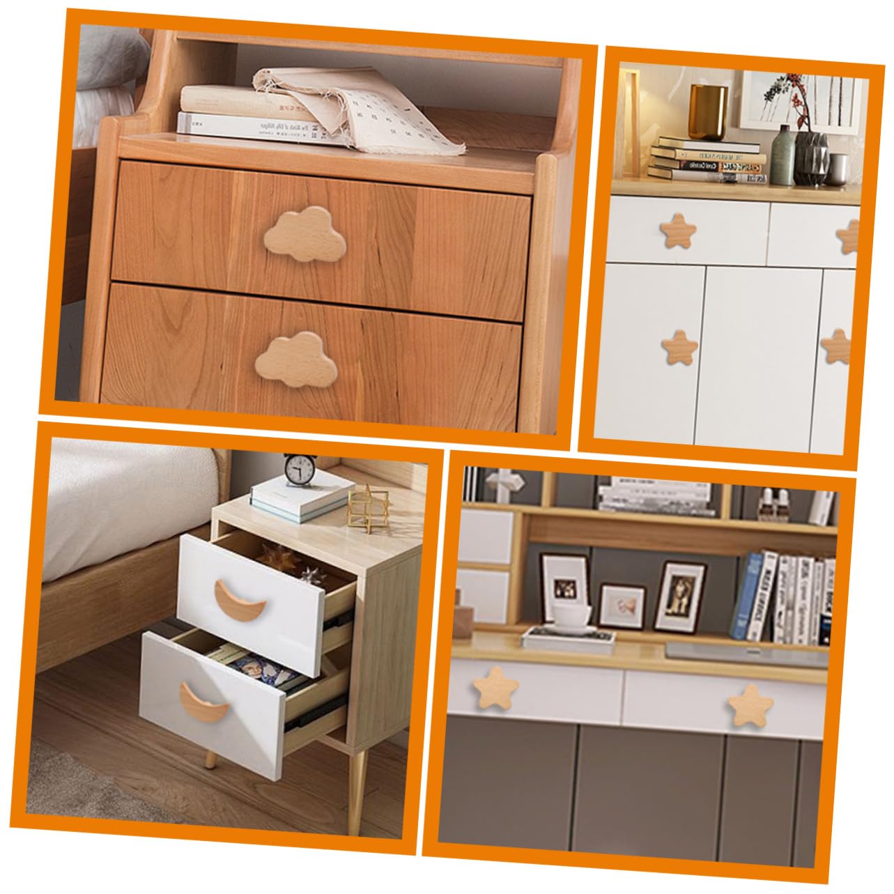 RORPOIR Set of 4 Smooth Wooden Knobs for Dresser Drawers Cartoon Design Door Pulls Easy Install