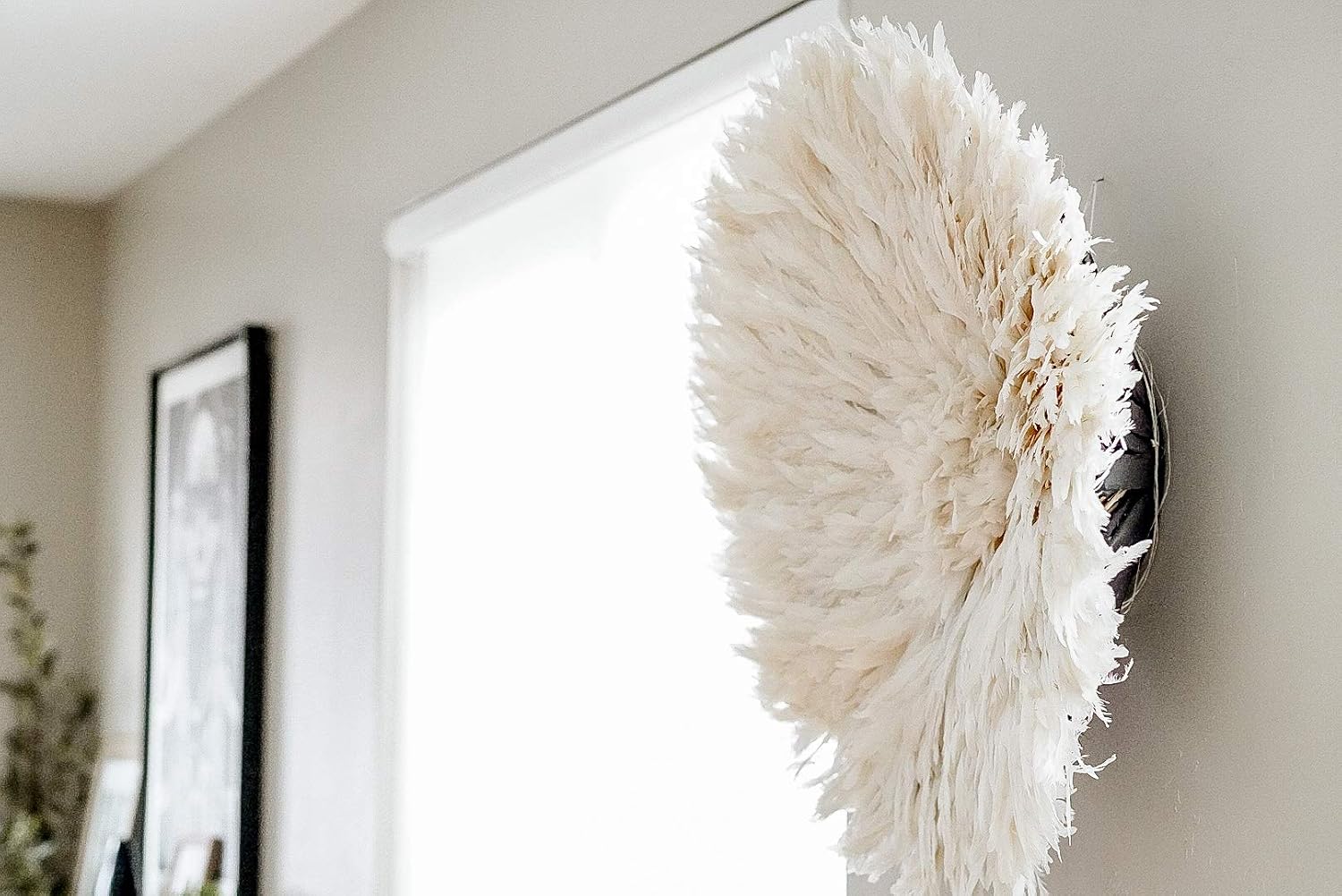 Genuine African White Cream JuJu Hat 29 Inches Feather Wall Decor - Feather Headdress Cameroon