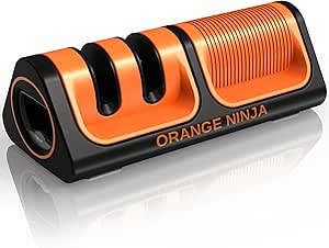 Orange Ninja Mini Knife Sharpener - Coarse &amp; Fine Knife Sharpener, Knife Sharpening System- Knife Sharpeners for Kitchen Knives, Kitchen Knife Sharpener with Bottle Opener &amp; Fridge Attachment