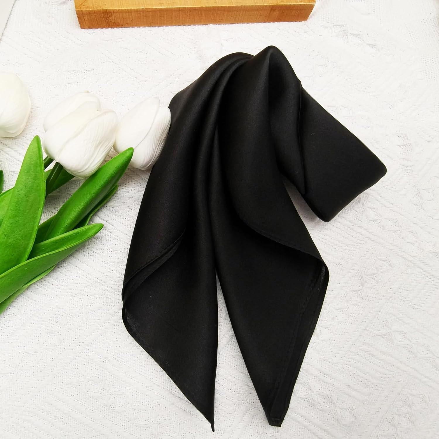 100% Mulberry Silk Neck Scarf - 21"x21" Small Printed Square Neckerchief Scarves for Women - Image 4