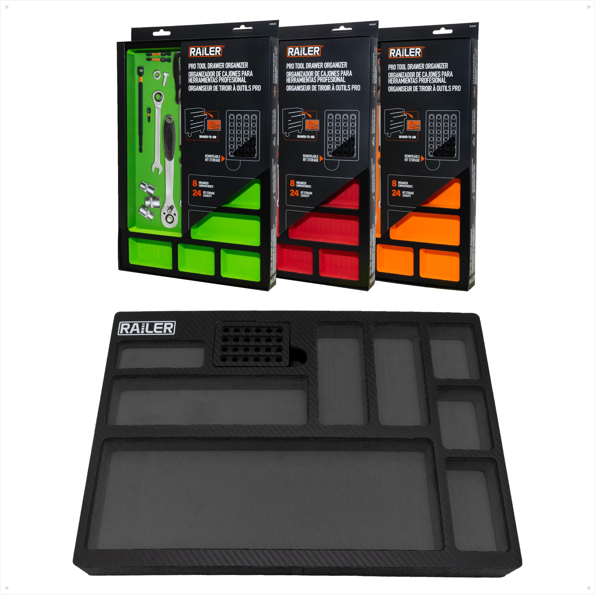 Railer EVA Foam Tool Tray – Premium Tool Box Accessories & Storage Organizer with a Built-In Bit & Socket Organizer for Your Tool Drawer