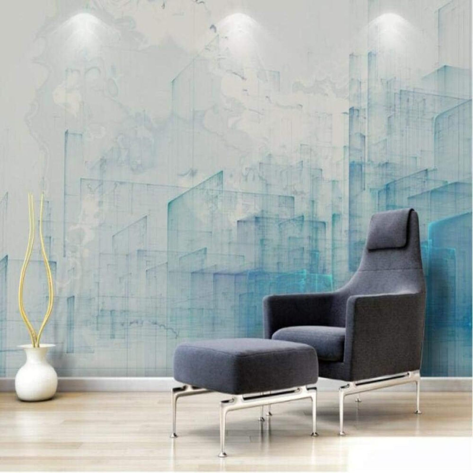 Papel pintado 3D ciudad azul para salón y dormitorio elegante