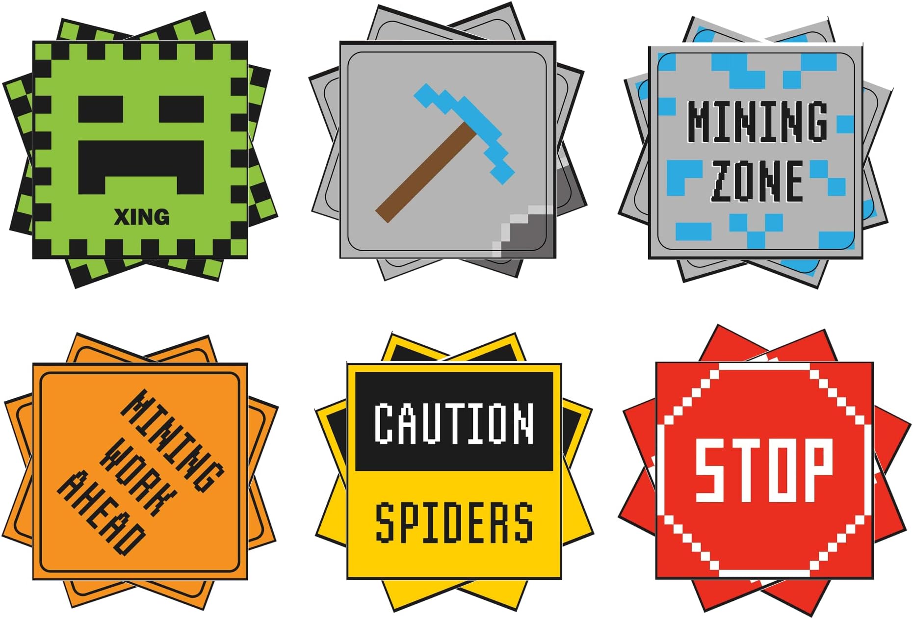 Blue Orchards 18 Pieces Mining Fun 12"x12" Cutouts - Mini Posters, Mining Birthday, Gamer Room Decorations, Pixel Miner Birthday Party, Mining Themed Posters, Pixel Gaming