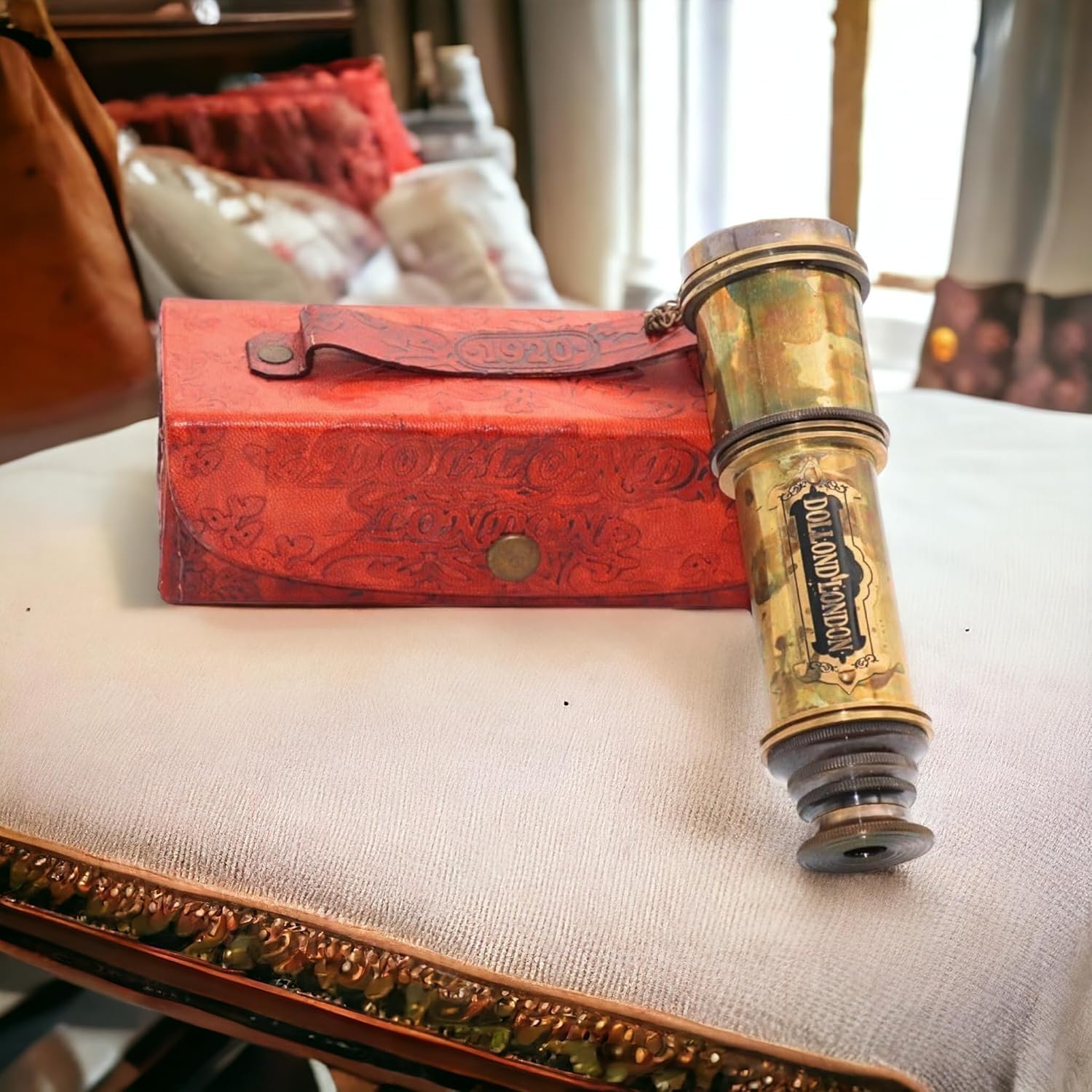 The Vintage Venue 15x Vintage Pirate Spyglass Telescope – Functional Brass Monocular with Leather Case – Clear Vision Nautical Telescope for Collectors & Decor