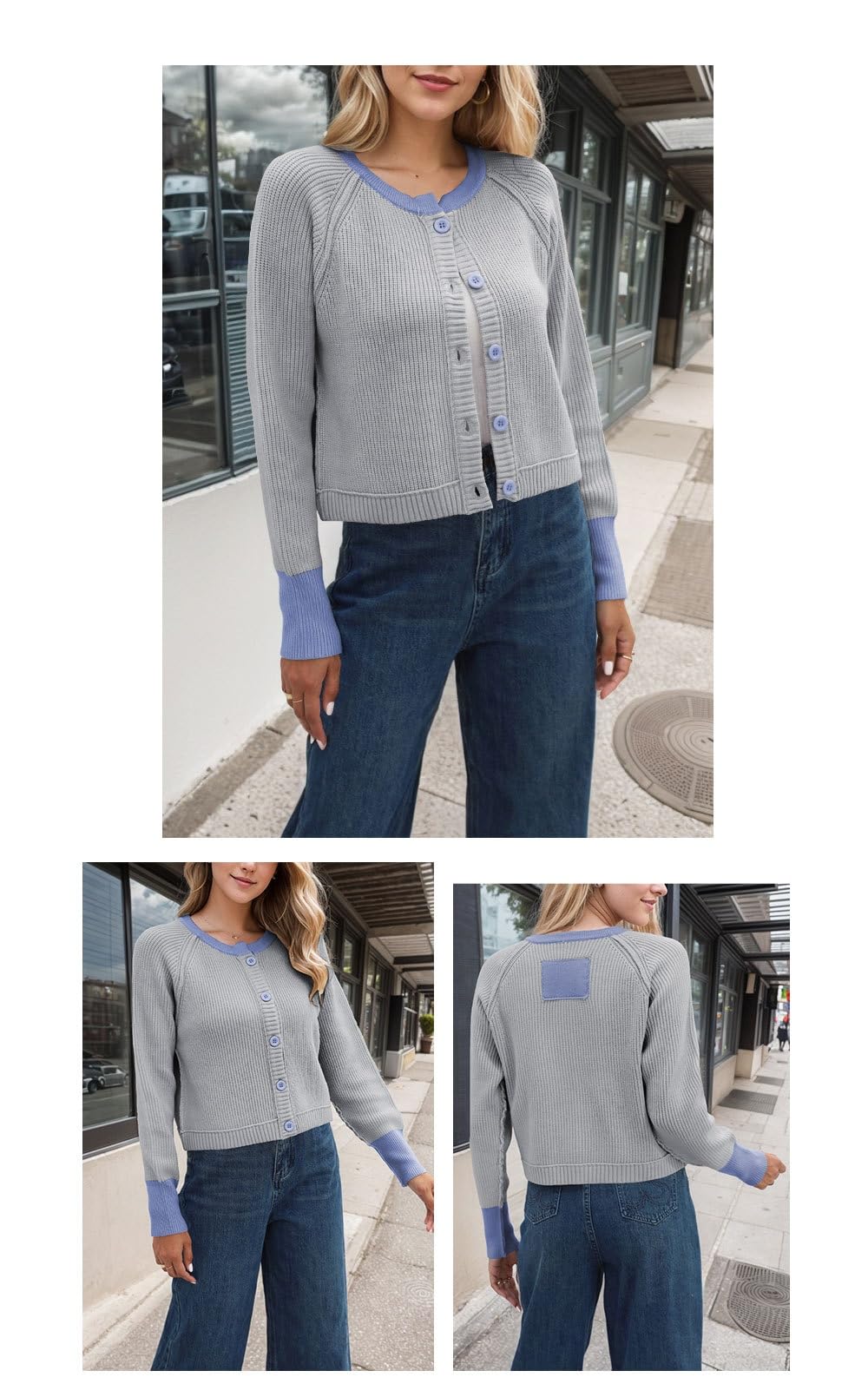 Rebeca Mujer Cárdigan Elegante para Mujer Ligero Informal con Cuello Redondo Patchwork Manga Larga para Mujer Abierto Al Frente Holgado Cárdigan Festivo Regalos para El Día De San Valentín para
