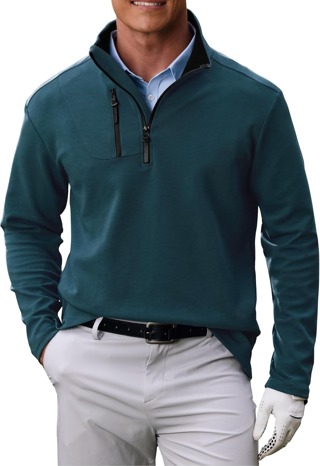 Men's Golf Pullover Quarter-Zip Long Sleeve Sport Shirt with Chest Pocket (S-XXL)
