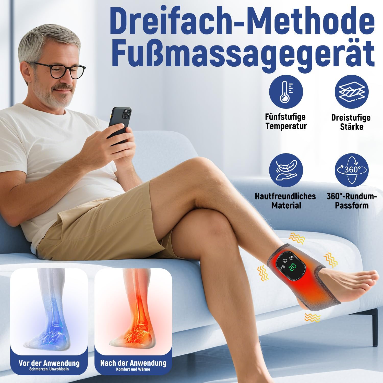 Fußmassagegerät, Fussmassagegerät 2PCS, Kabellos Wärme Vibration Massage