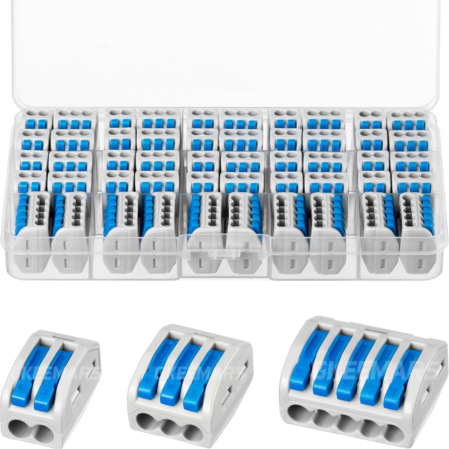 GKEEMARS 50 conectores de cable de palanca, conector conductor de empalme compacto para cables flexibles de trenzado sólido 28-12 AWG (azul)