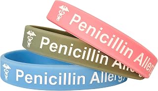 Penicillin Allergy wristbands medical alert ID bracelets. Silicone awareness bands by Butler & Grace. (Set of 3 - Grey Pink Sky)
