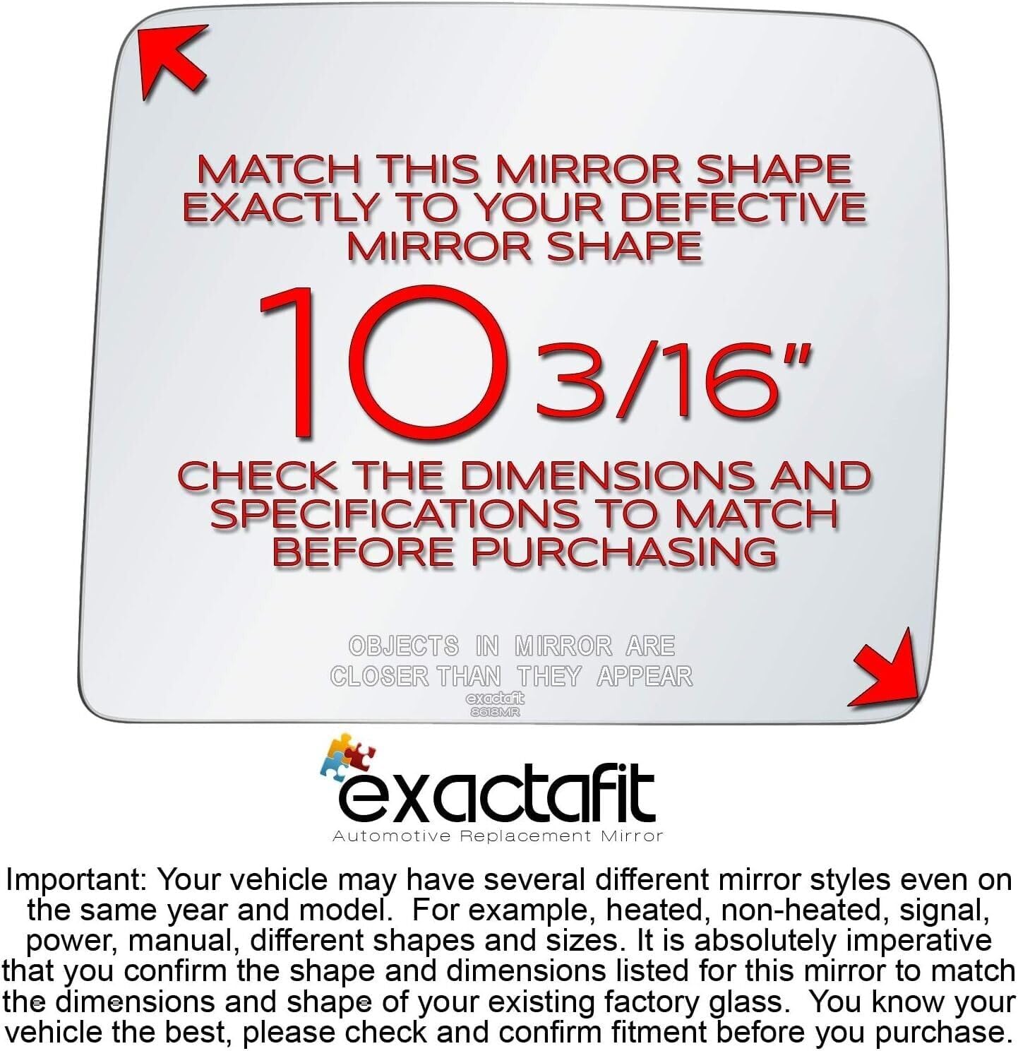 exactafit 8618MR Passenger Side Mirror Glass Replacement Repair Compatible With 2004 2005 2006 2007 2008 2009 2010 Ford F150 F-150