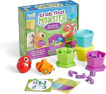 hand2mind Grab that Monster Fine Motor Activity Set, Ages 3+ | Occupational Therapy Toys, Fine Motor Skills Toys for Toddlers, play Therapy Games for Kids, Preschool Learning Activities