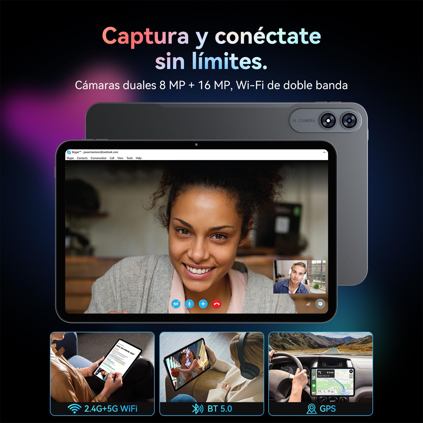 T60 Pro Tablet 13,4 Pulgadas,Android 16 Tableta con Teclado,120Hz Display,24GB RAM + 256GB ROM,10000mAh,WideVine L1/5G WiFi/GPS/Gemini AI,Octa-Core Tablets con Lápiz,Ratón,4 años de garantía