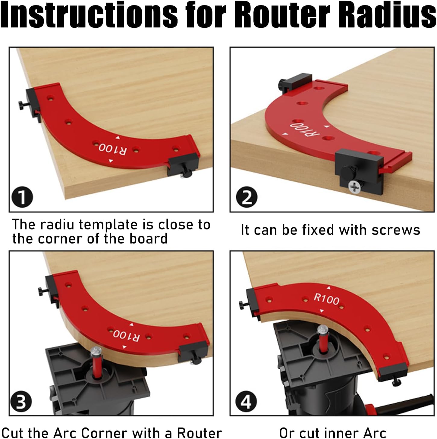 5PCS Router Corner Radius Template for Woodworking (R100 R150 R200 R250 R300) Aluminum Router Radius Jig & Corner Routing Guide Set, Durable Router Templates