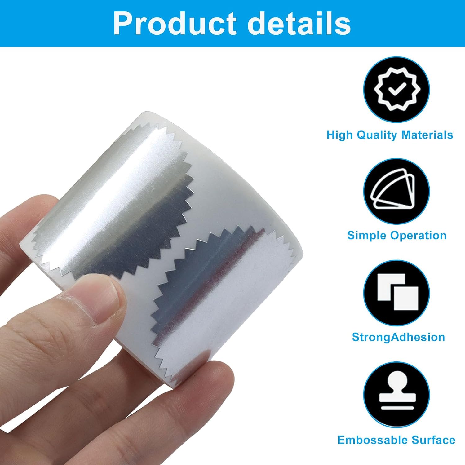 250 Pcs Embossing Stickers, 2" Silver Foil Stickers Roll