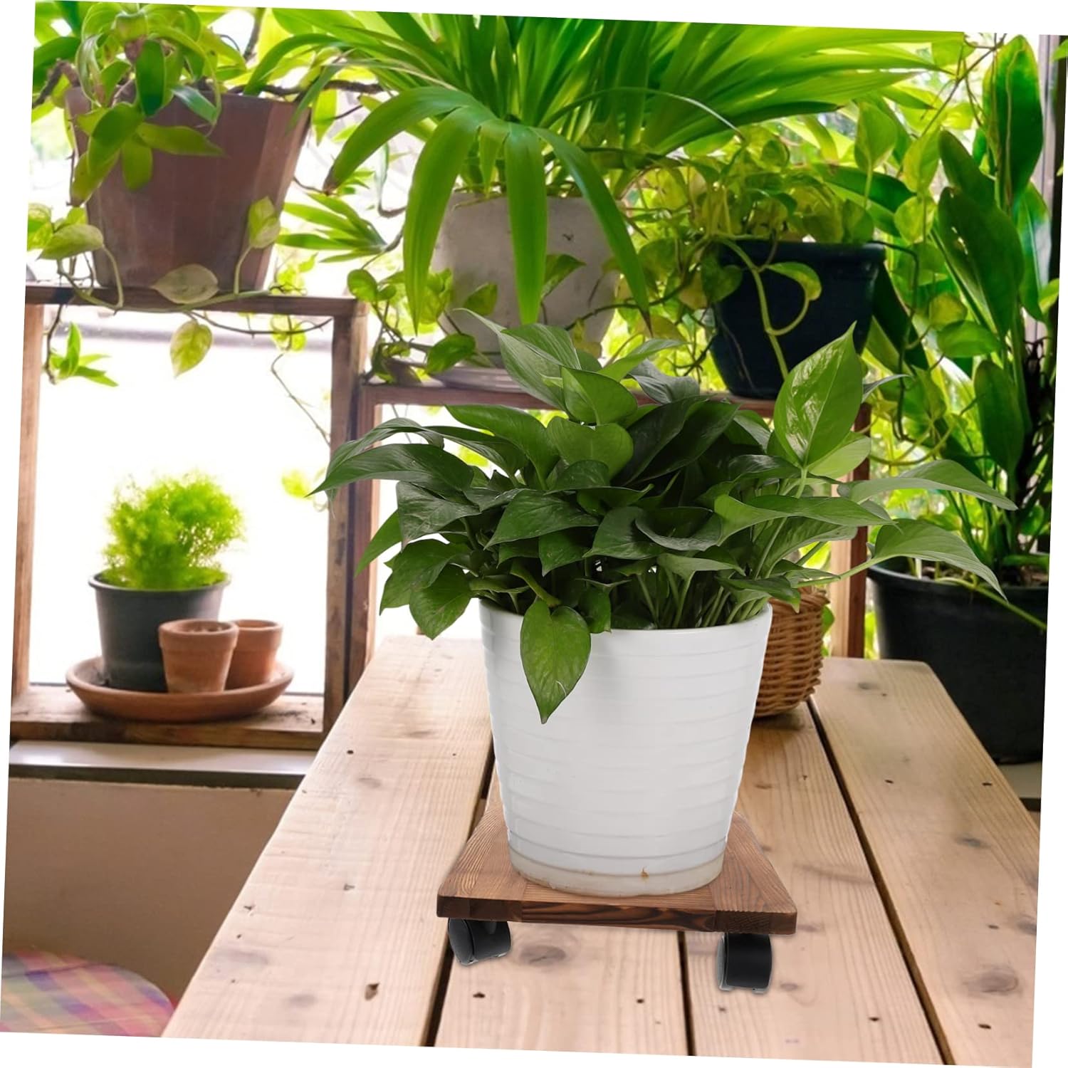 Hollow Plant Pot Base Tray Wheels Moveable Flowerpot Holder for Gardening Plant Saucer Brakes