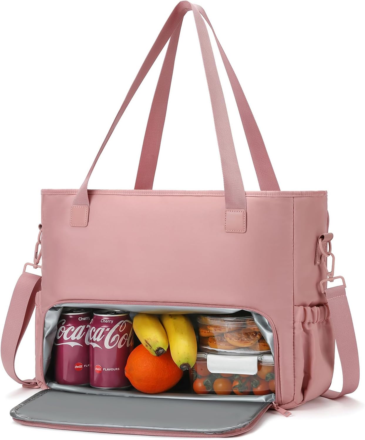 Lunch Tote Bag for Women with 15.6" Laptop Compartment, Work Tote Bag with Insulated Lunch Compartment, Large Casual Canvas Handbag Luncg Bags for Nurse, Teacher, Office, Travel, Beach, Jet Black