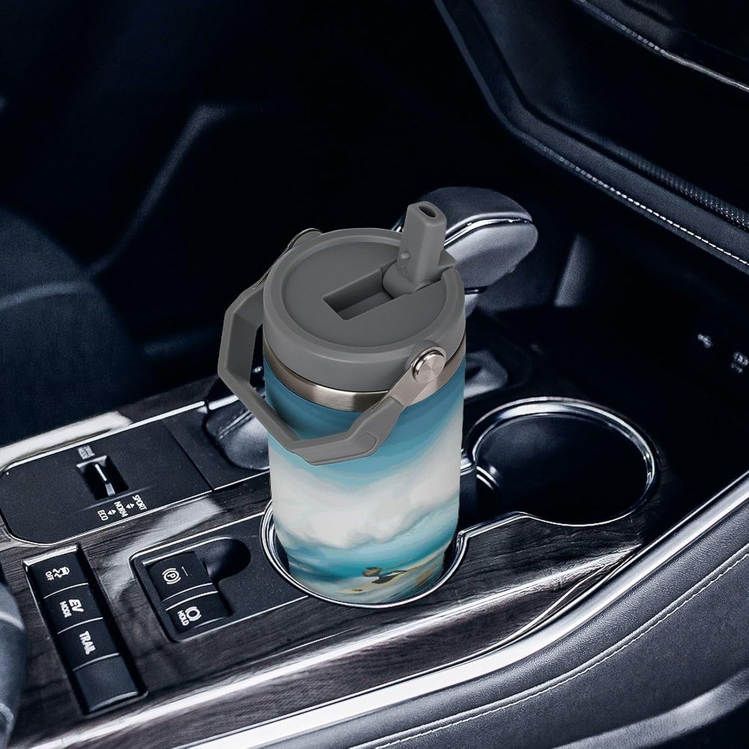 Surfing Water Bottle 30 Oz Fits Car Cup Holder,Insulated Coffee Mug Large Capacity Car Cups,Stainless Steel Double Wall Sport Bottle for Travel Sports Gym