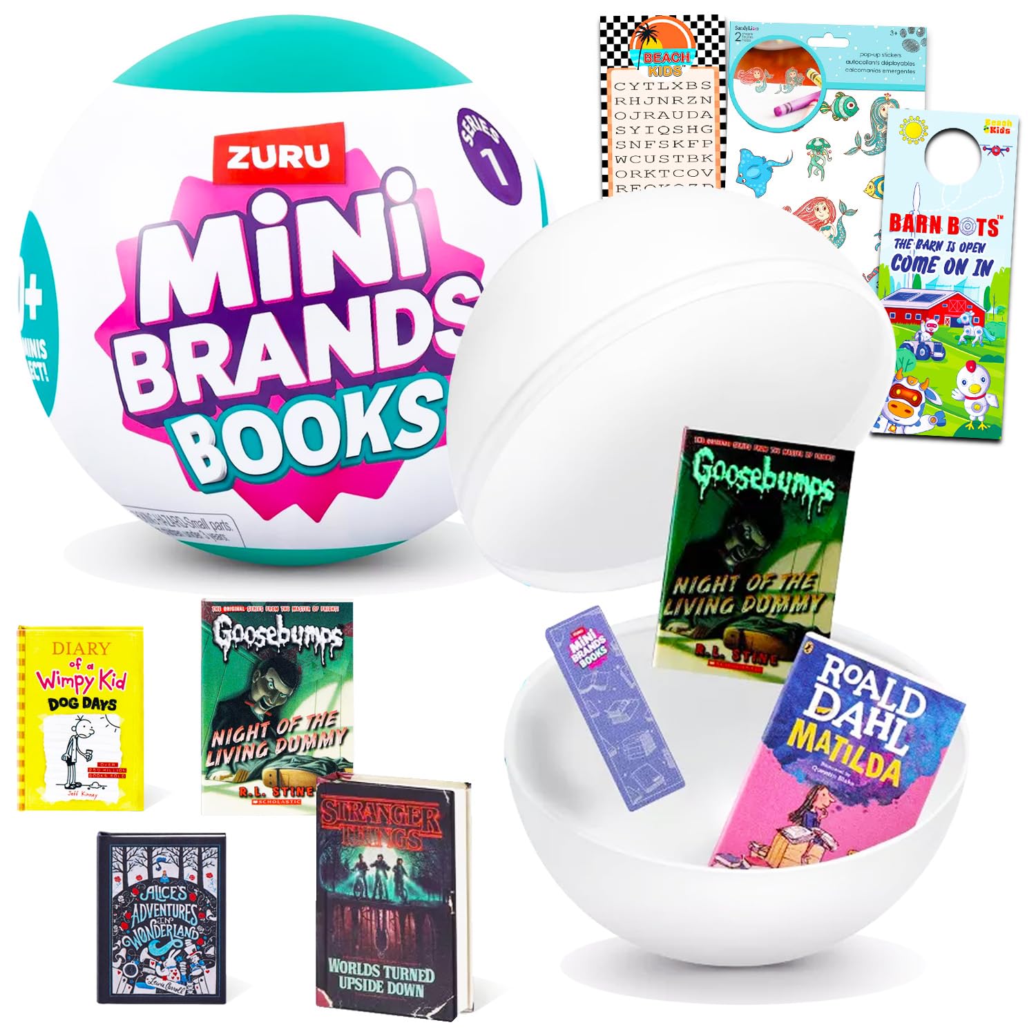 Zuru Surprise Mini Brands Books Mystery Minis - Bundle with Surprise Mini Books with Readable Pages, Stickers, Bookmark, More | Mini Brands Book Capsule Set