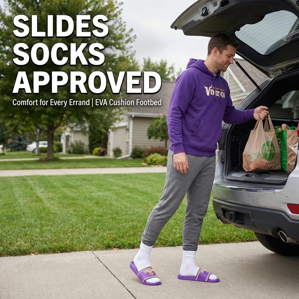 FOCO Minnesota Vikings Slides for Men NFL Molded EVA Foam Sandals | Water Resistant, Officially Licensed