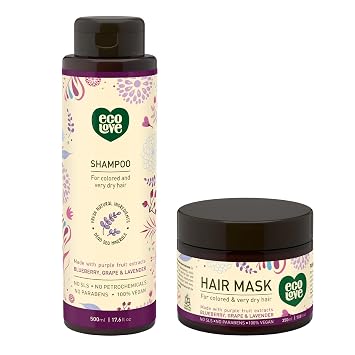 ecoLove Hair Mask for Dry Damaged Hair & Natural Shampoo for Dry Damaged Hair,Hair Mask for Color Treated Hair, No SLS or Parabens with Natural Lavender Extract -Vegan and Cruelty-Free. 11.8 oz