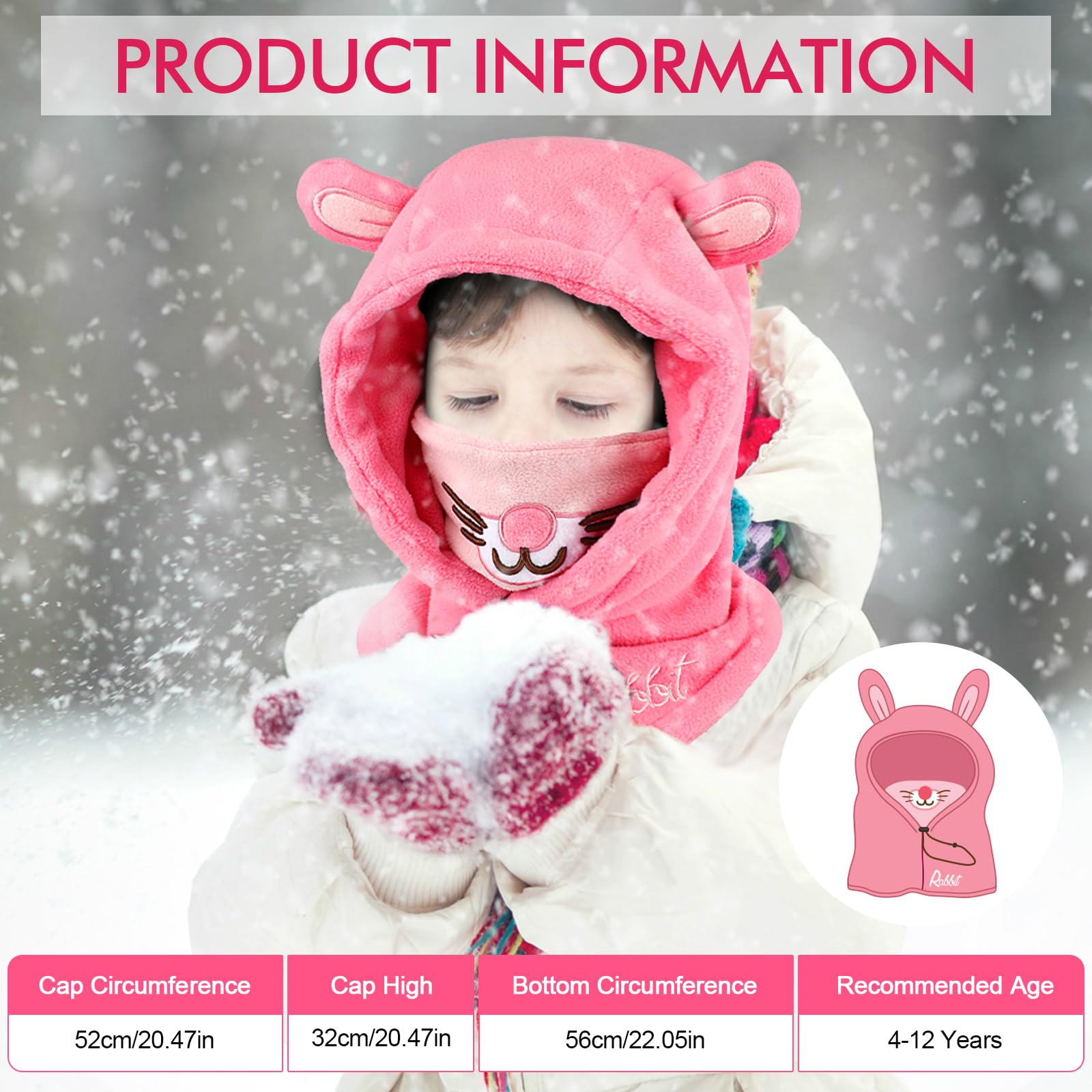 Pasamontañas Térmicos de Invierno Niños, Animal 3D Máscara de Esquí Ciclismo, Multifuncional Prueba de Viento Cálido Sombreros Gorro Forro Polar, Calentador de Cuello, Mascarilla Niños Niñas
