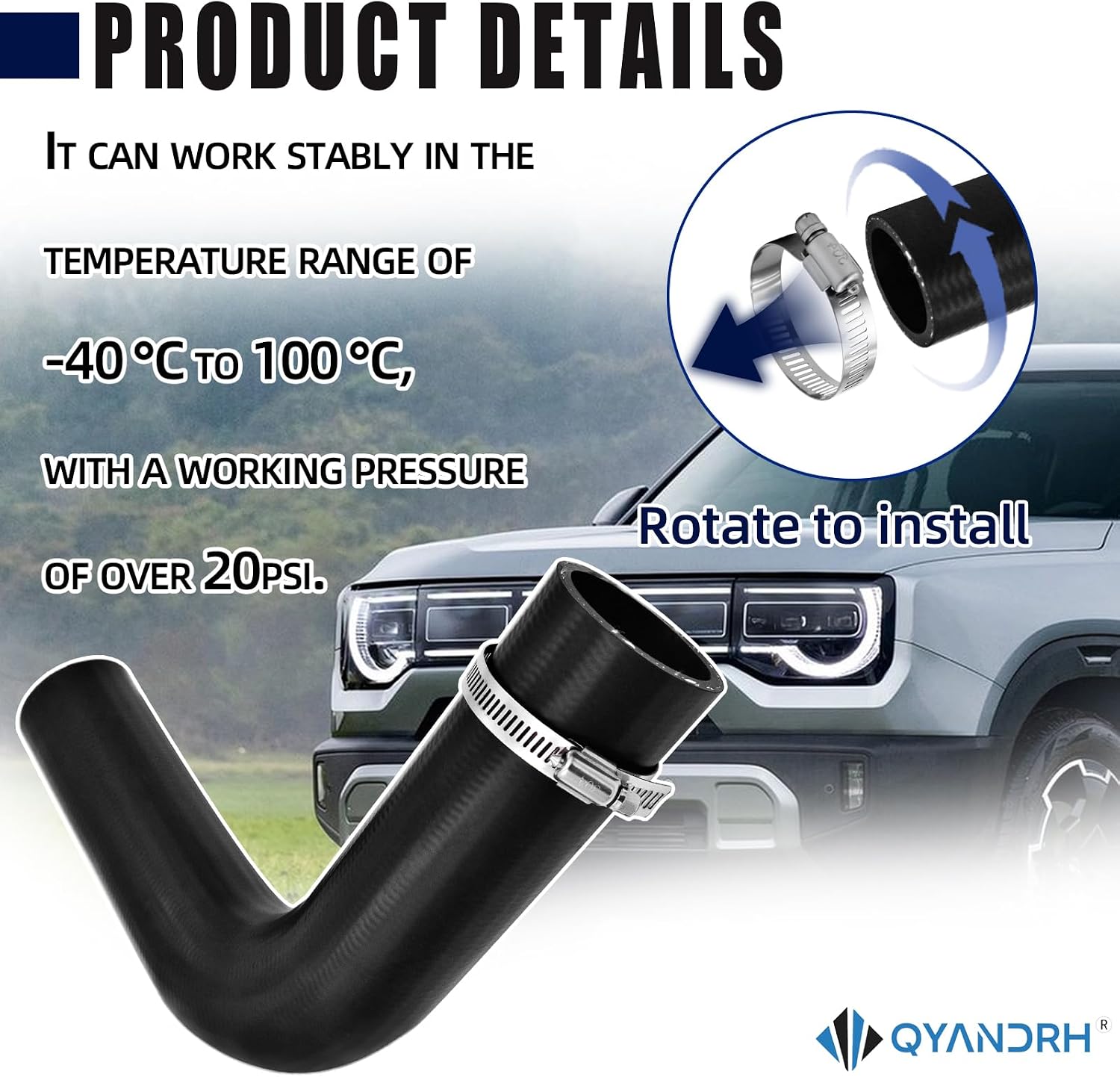 2" ID Gas Fuel Filler Neck Hose – 2" ID 15-7/8" Flexible EPA-Compliant Fuel Tank Replacement Hose with 4 Clamps (90 degree, Nitrile Rubber, -40°F to 212°F) 1pc
