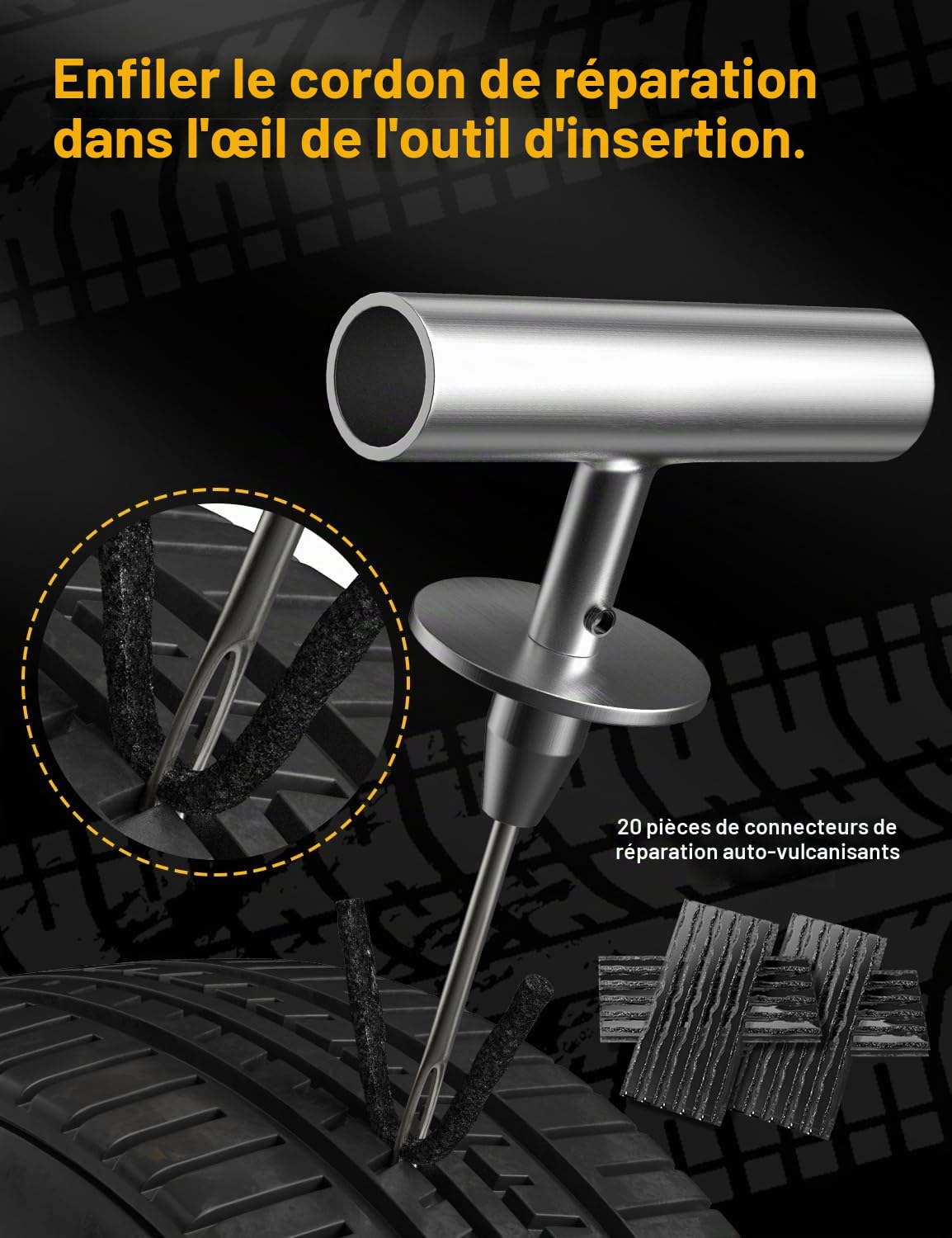 Compresseur À Air Portatif，AUTOWN 54pcs Kit Reparation Pneu Voiture avec Gonfleur Pneus Voiture Gonfleur Pneus Voiture Fil Mini Pompe Electrique Meche Pneu Crevaison Voiture Kit Anti Crevaison Voiture