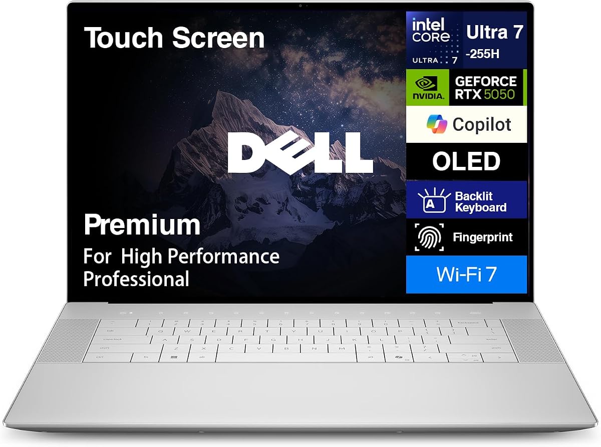 Premium 16 (Previously XPS 16) High Performance Laptop, 16.3" 4K OLED Touchscreen 15th Gen (Intel Ultra 7-255H, 32GB LPDDR5X, 1TB M.2 SSD, GeForce RTX 5050, Fingerprint, Backlit KB, Win 11 Pro)