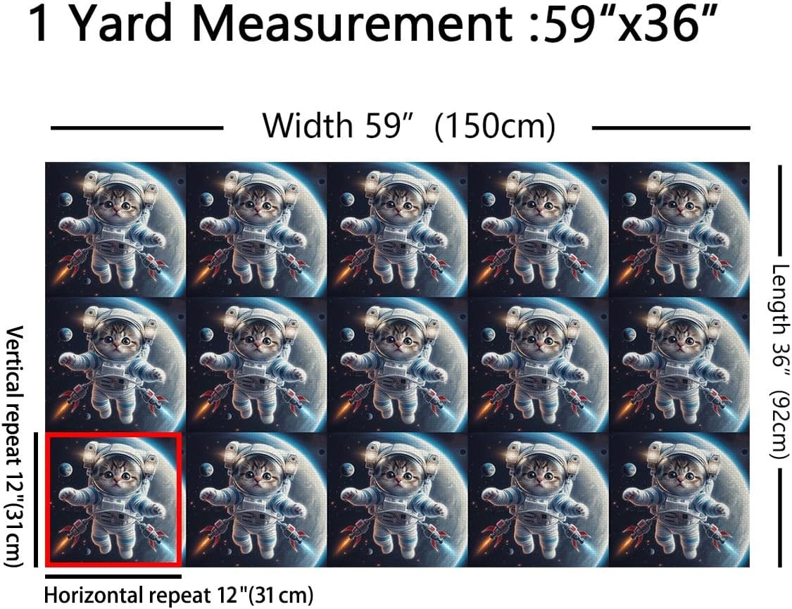 Erosebridal Cat Fabric By The Yard, Astronaut Upholstery Fabric, 3D Cute Pet Outer Space Travel Earth Decorative Fabric, Animal Astronaut Training Astronaut Candidates Indoor Outdoor Fabric,5 Yards