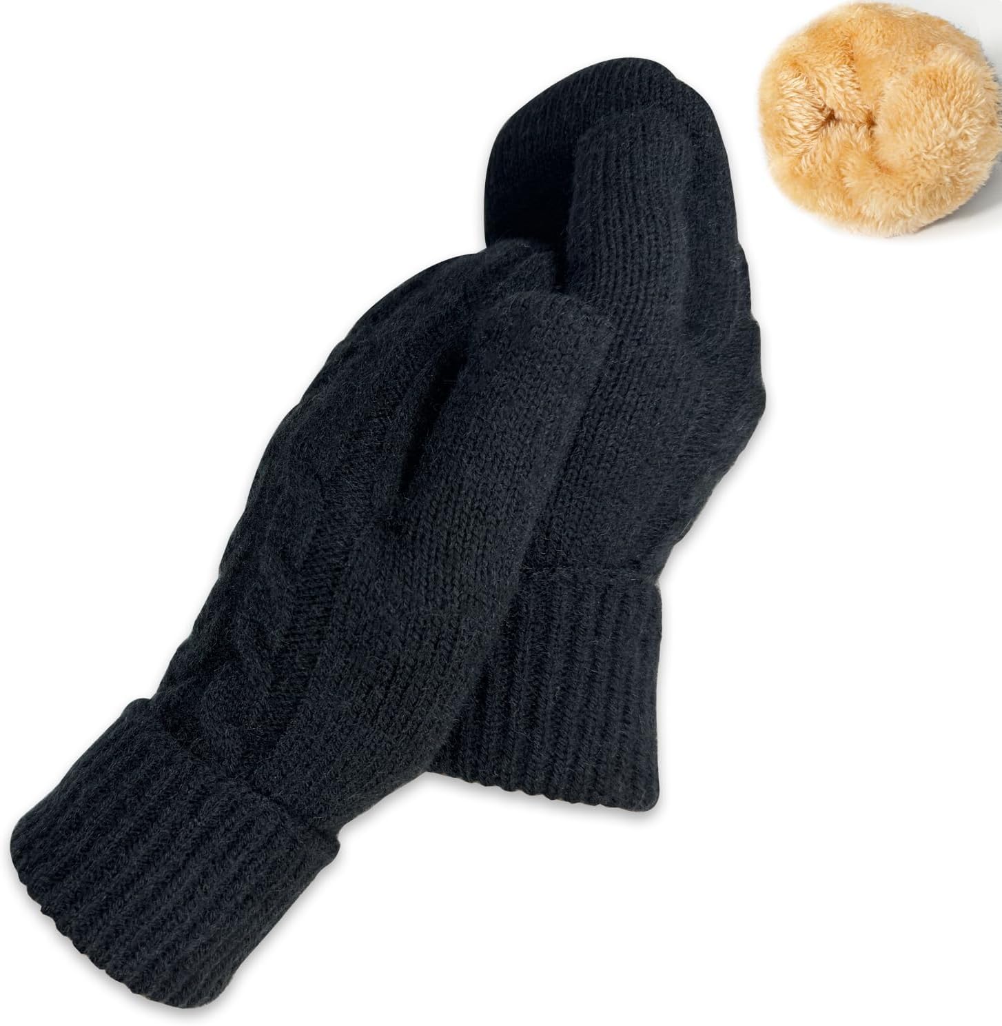 Winter Mittens Gloves for Women Warm Fleece Lining Knit Thick Thermal Snow Gloves for for Cold Weather Gifts