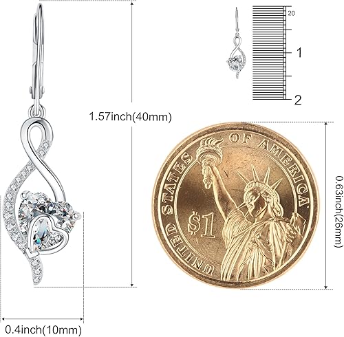 Vista 2 de Aretes colgantes de plata de ley para el día de San Valentín para mujer, aretes colgantes con circonita cúbica para novia, boda, baile de graduación