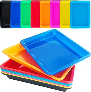 Bvrbaory 10 Pack Colorful Plastic Art Trays - 8 Vibrant Colors Sensory Trays for Kids Crafts, Painting & DIY Projects