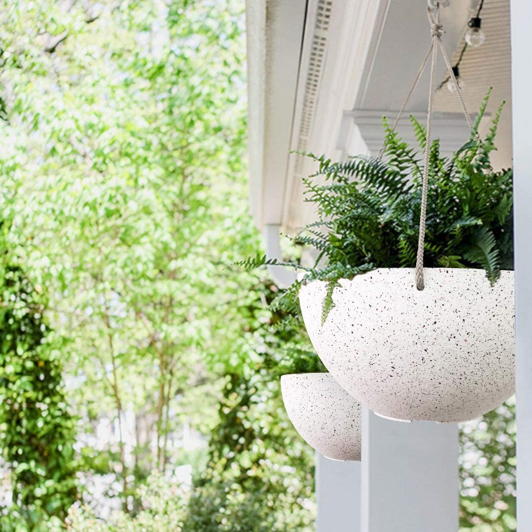 LATERN 2 Pièces Pots De Fleurs Suspendus, 25cm Blanc Moucheté Pots De Fleurs Suspendus Avec Trous De Drainage Et Bouchons, Jardinières Suspendues pour Boho Home Garden Decor