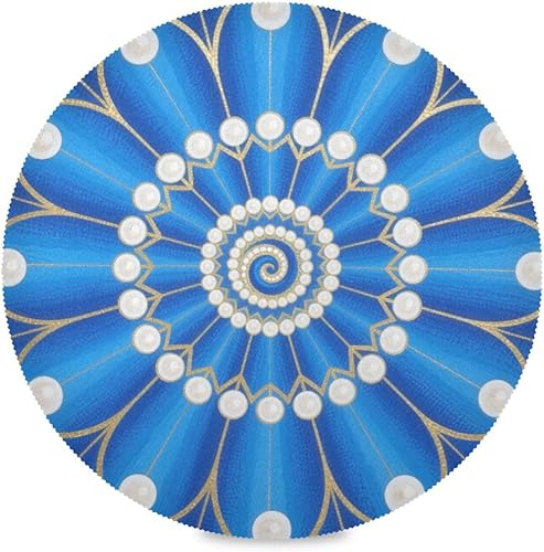 Juego de 6 manteles individuales redondos de ratán azul con patrón de mariposa, manteles individuales impermeables para mesa de 15.4 x 15.4 pulgadas