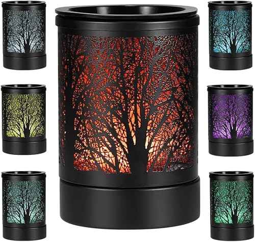Image of Electric Melt Burner, Electric Wax Melt Warmer 7 Colors LED Changing Light Wax Melts Burner Metal Oil Burner Lamp with Replacement Silicone Tray, Fragrance Wax Burner for Home Office Decor (BLACK)