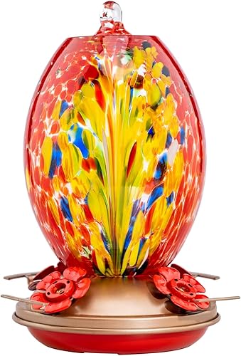 Miniatura 21 de Muse Garden - Comedero de vidrio soplado de 27 onzas para colibríes para exteriores; regalo p/mamá, mujeres, abuelos, decoración de jardín p/colgar