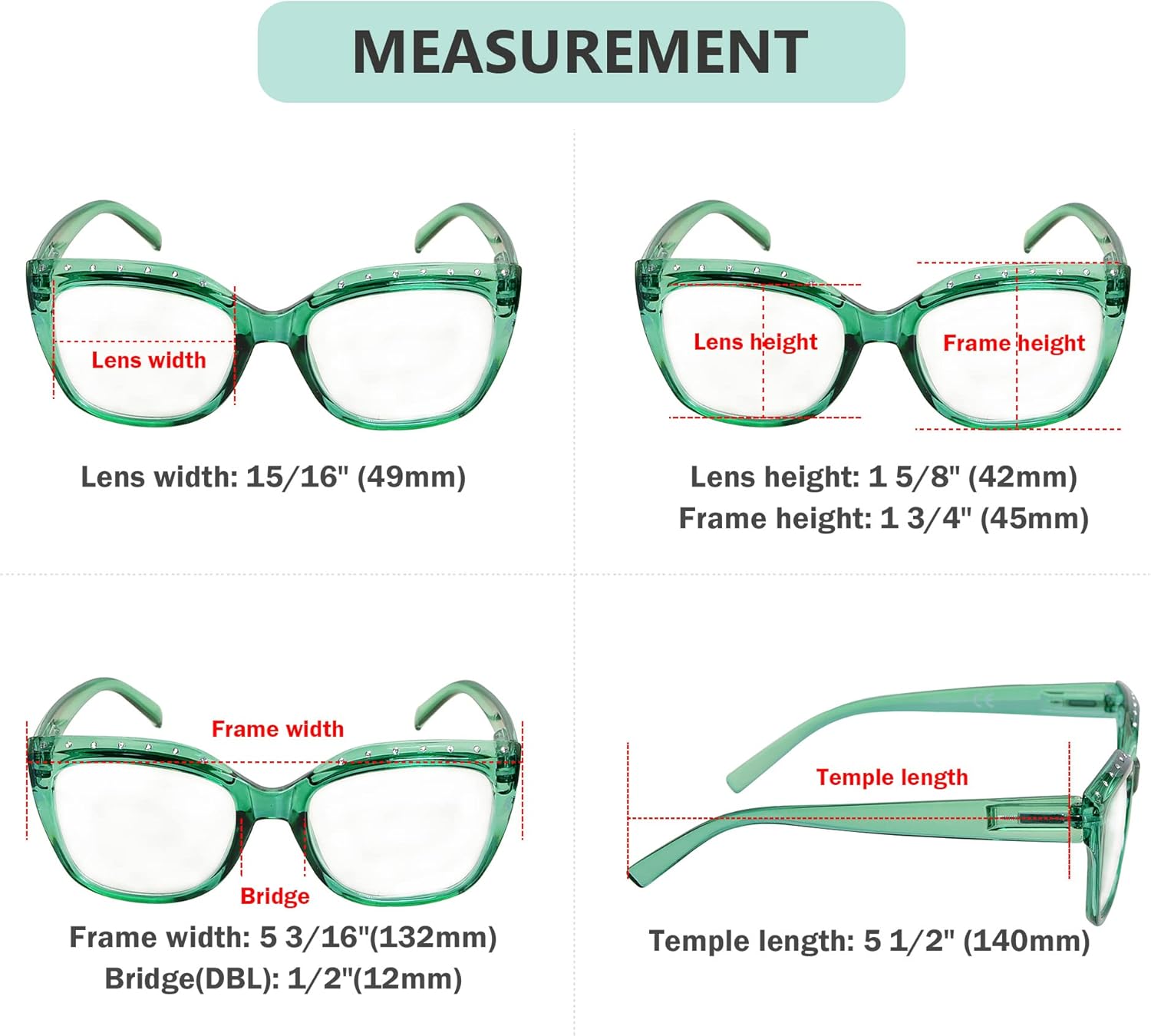 Eyekepper 4-Pack Reading Glasses for Women Rhinestone Readers Cat-eye Eyeglasses +3.50
