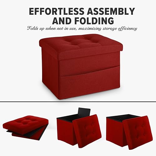 Miniatura 10 de LINMAGCO Taburete plegable otomano de almacenamiento, reposapiés con bolsillo lateral, moderno otomano con almacenamiento corto sofá taburete de