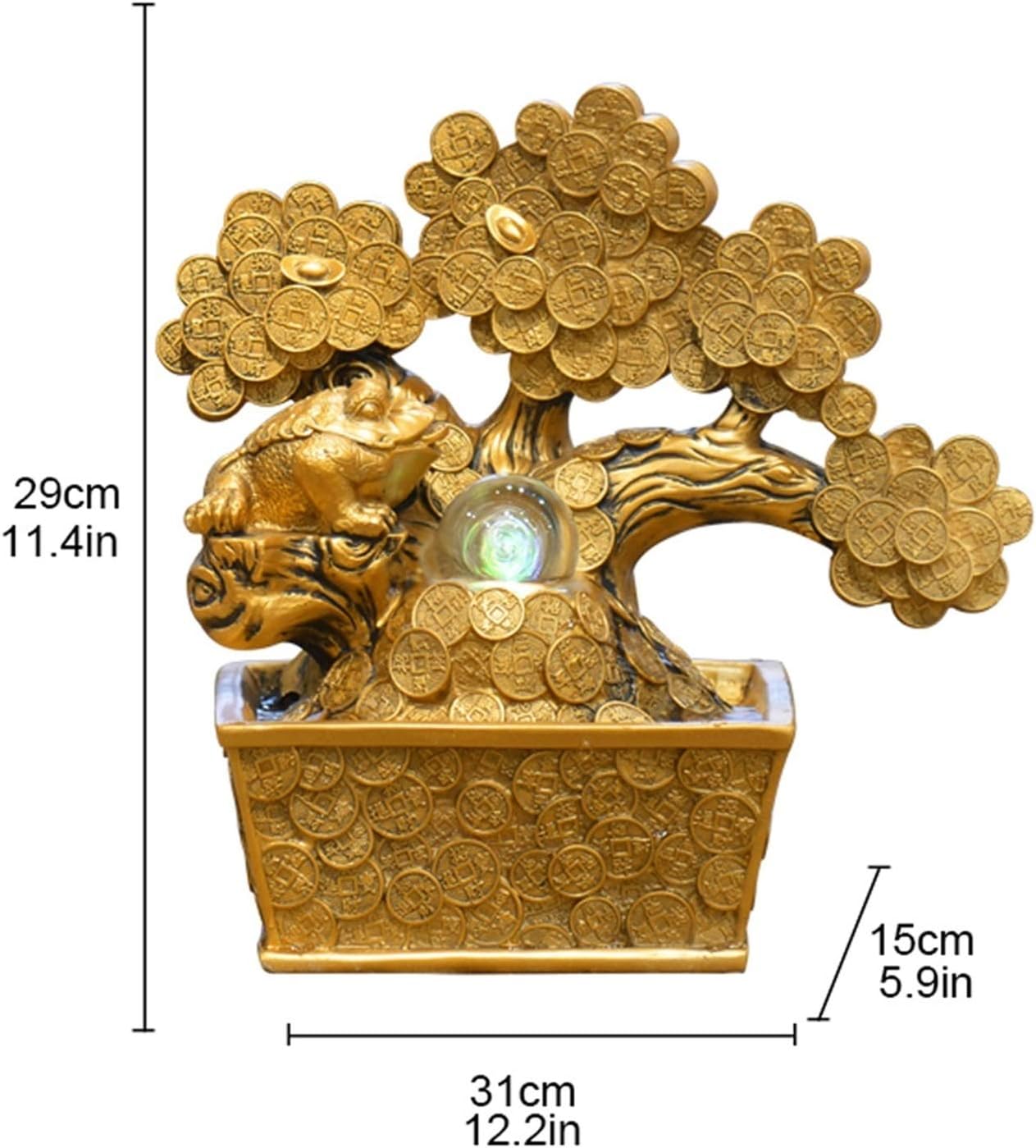 Tabletop Fountain Waterfall Fountain Indoor Tabletop Fountain Lucky Gold Coin Money Tree and Electric Pump, Soothing Calming and Relaxing Water Sound for Home Décor Desktop Fountain(Color:A)