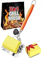 Magnetic 3-in-1 Grill Brush with Power Press Handle & Lock - 18" Detachable BBQ Cleaner for Heavy Duty Grime, Bristle-Safe Sponges, Ideal BBQ Gift for Men/Dad - Orange