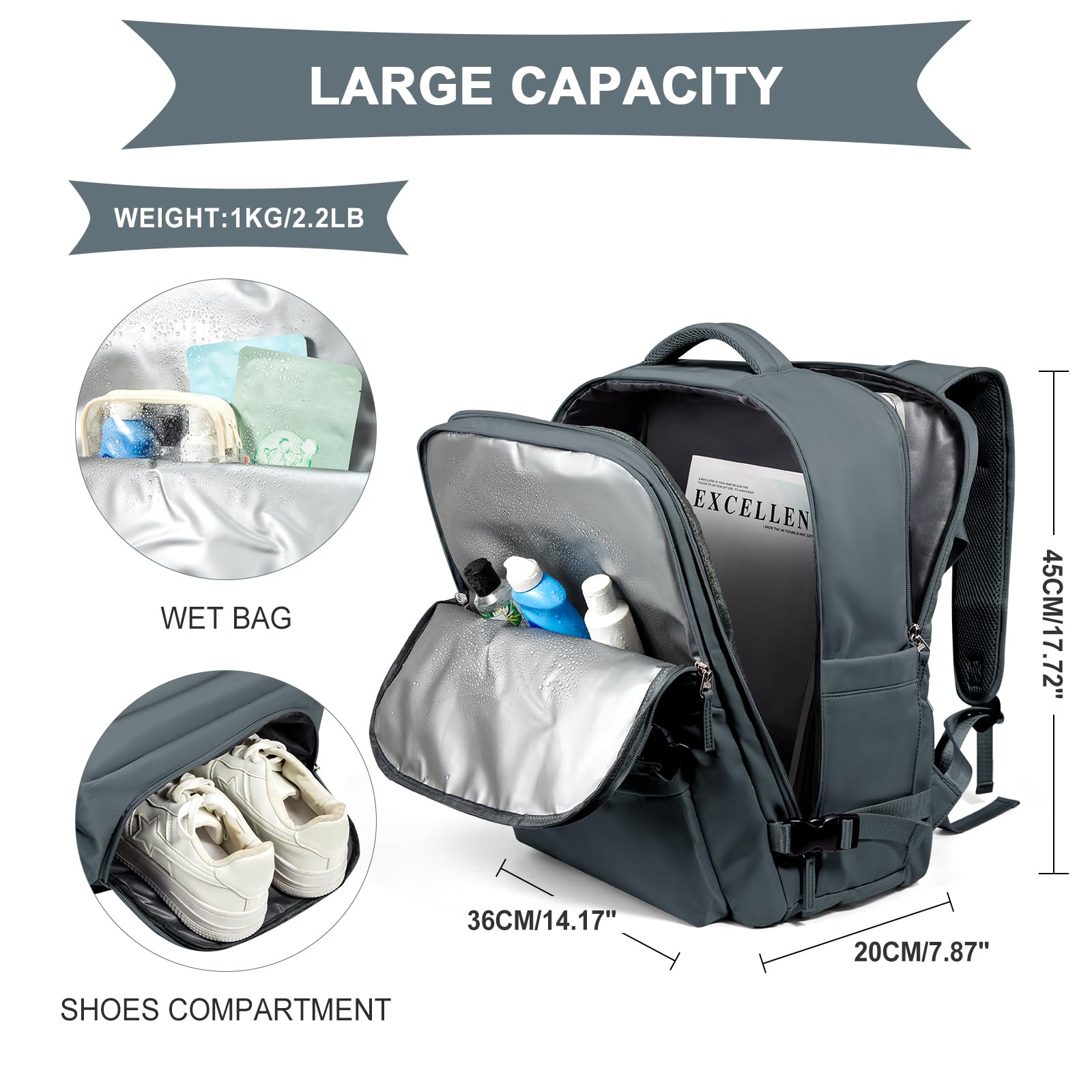 SZLX Borse da Cabina per Easyjet 45x36x20 Zaino da Viaggio Donna Ryanair 40x20x25 Bagaglio a Mano con porta usb zaino da viaggio aereo bagaglio a mano zaino per laptop Casual Daypack