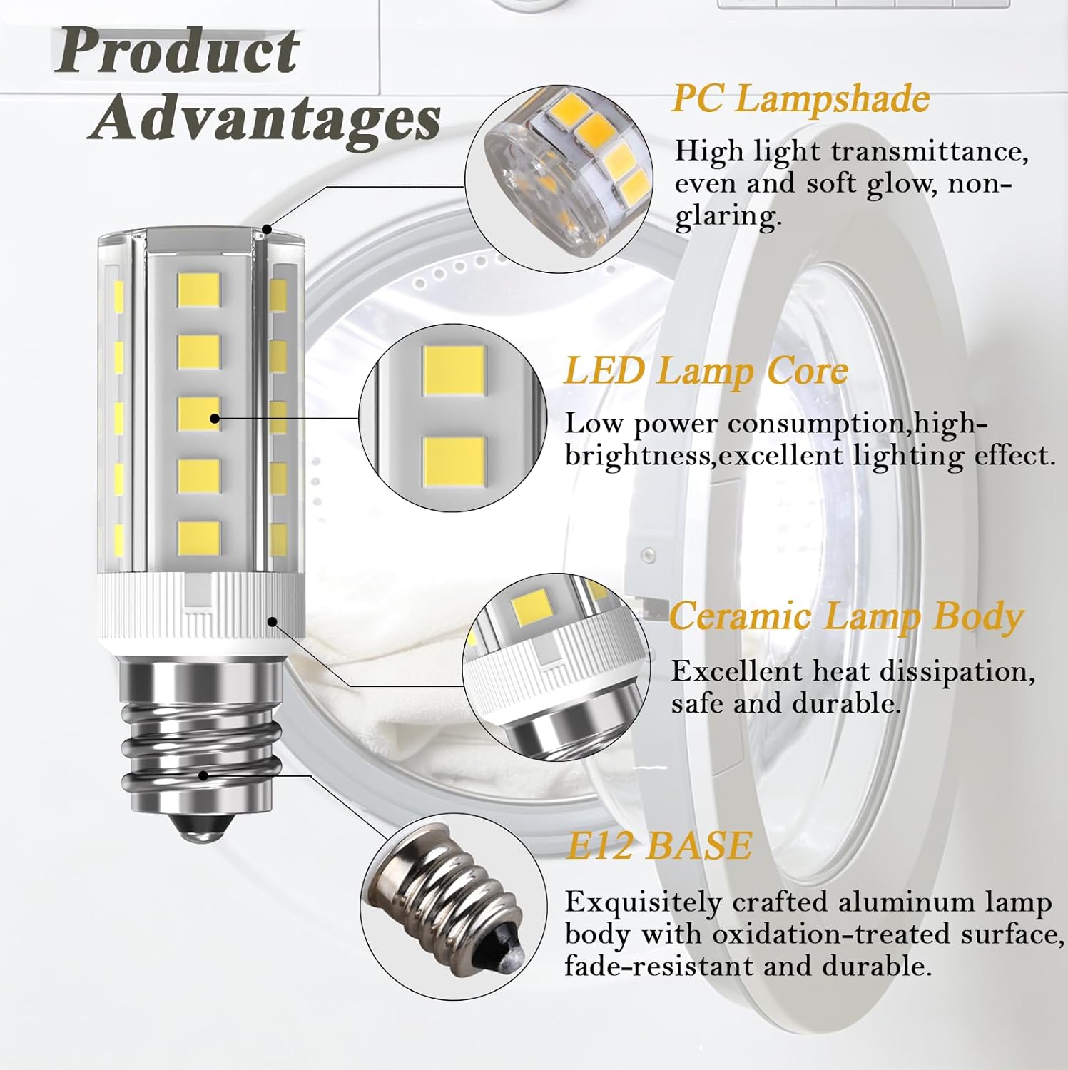 GARTO Dryer Light Bulb 120V 10W 25W Equivalent WE05X20431 WP22002263 Appliance LED Bulbs E12 5W 6000K White for Dryer Drum,Water Ice Dispenser,Refrigerators,Display Bulb-2pack.