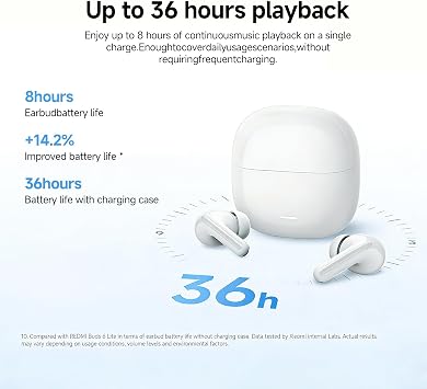 XIAOMI Redmi Buds 8 Lite Wireless Earbuds, 42dB ANC, 36H Battery, IP54 Water Resistant, Dual Device Connection, Black