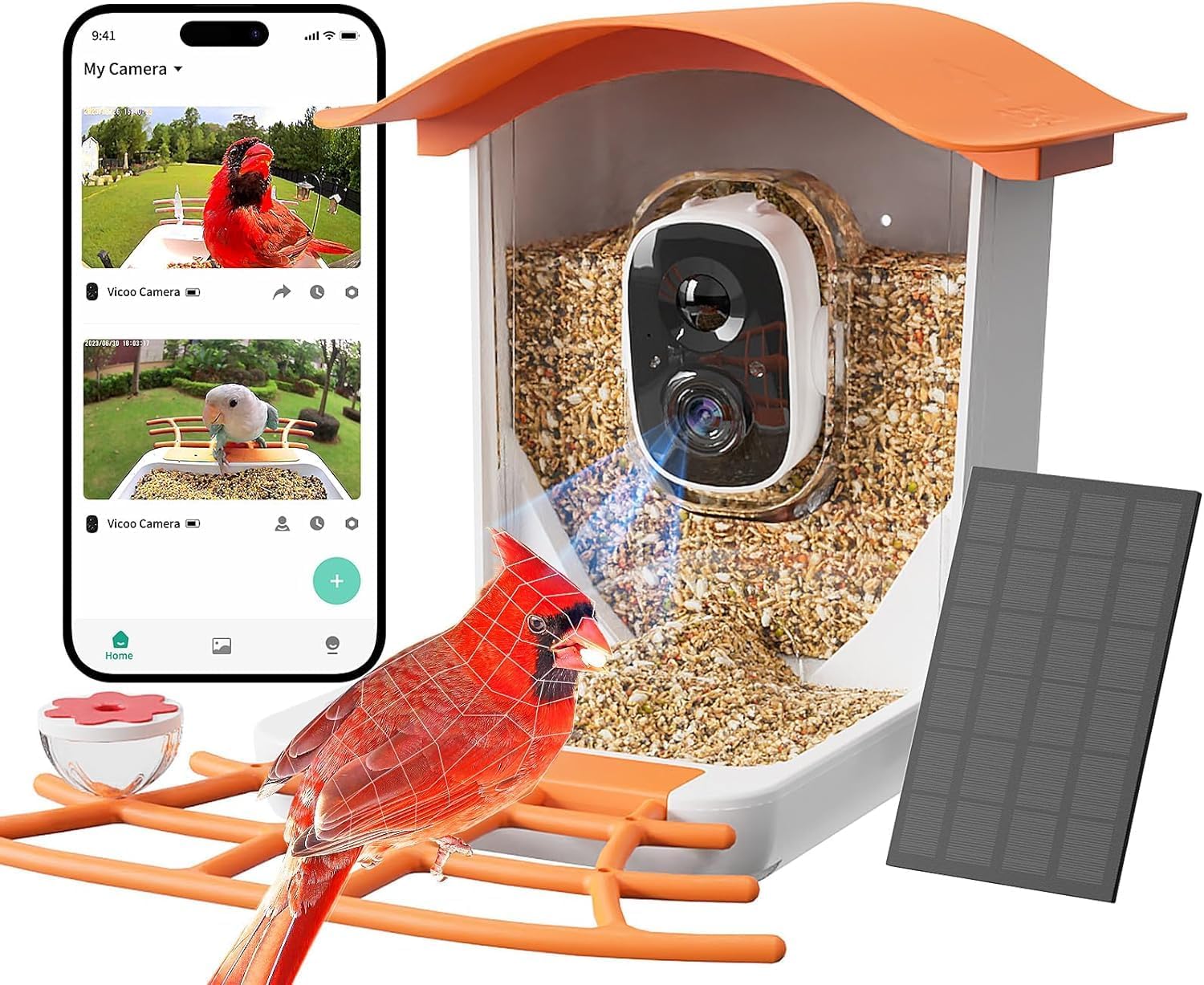Smart Bird Feeder Camera with Solar Panel, Wireless AI Bird Camera, Hummingbird Feeder Included