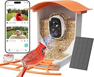 Bird Feeder with Camera, 2K AI Recognition & Auto Capture, Waterproof Bird Feeder with Camera Wireless Outdoor, Hummingbird Feeder Accessory Included (Mango Tango)