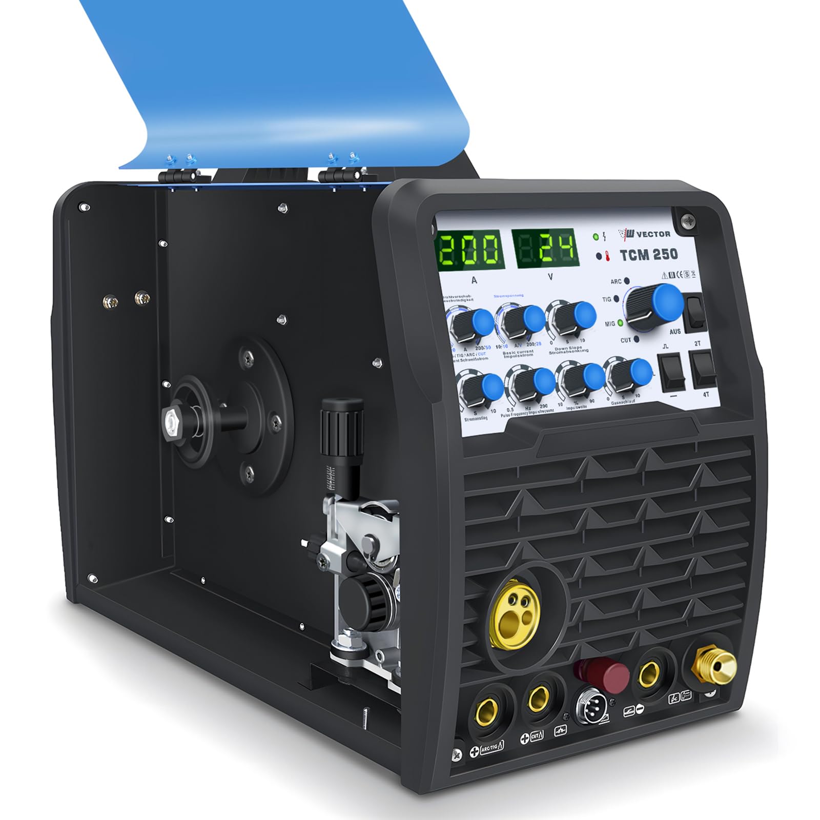 SET de soldadora combinada 4 en 1 TCM250 - MIG/MAG, TIG, MMA y corte por plasma (200A) con accesorios, inversor IGBT - set completo para profesionales y aficionados al bricolaje
