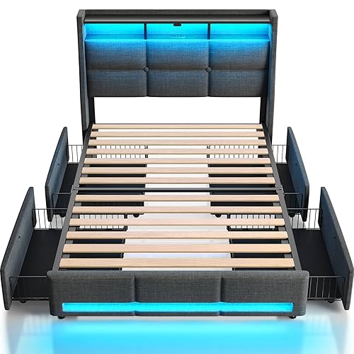 Rolanstar Twin Size Bed Frame with LED Lights and Charging