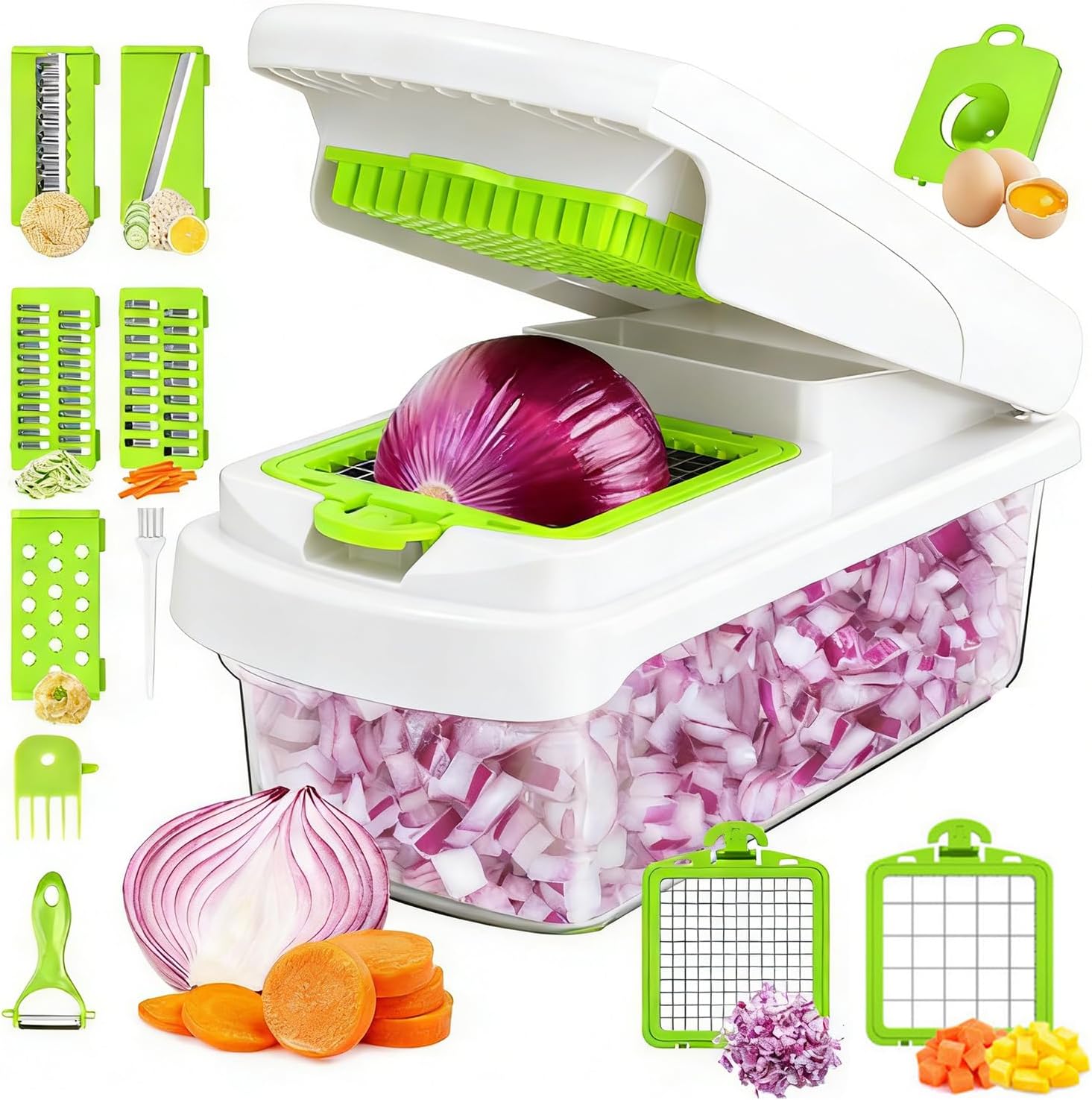 Naroote Vegetable Chopper Mandoline Slicer, Multifunctional Food Chopper Stainless Steel Blades Integrated Vegetable Spiralizer for Potato Strips Onion Kitchen Gadgets Essentials