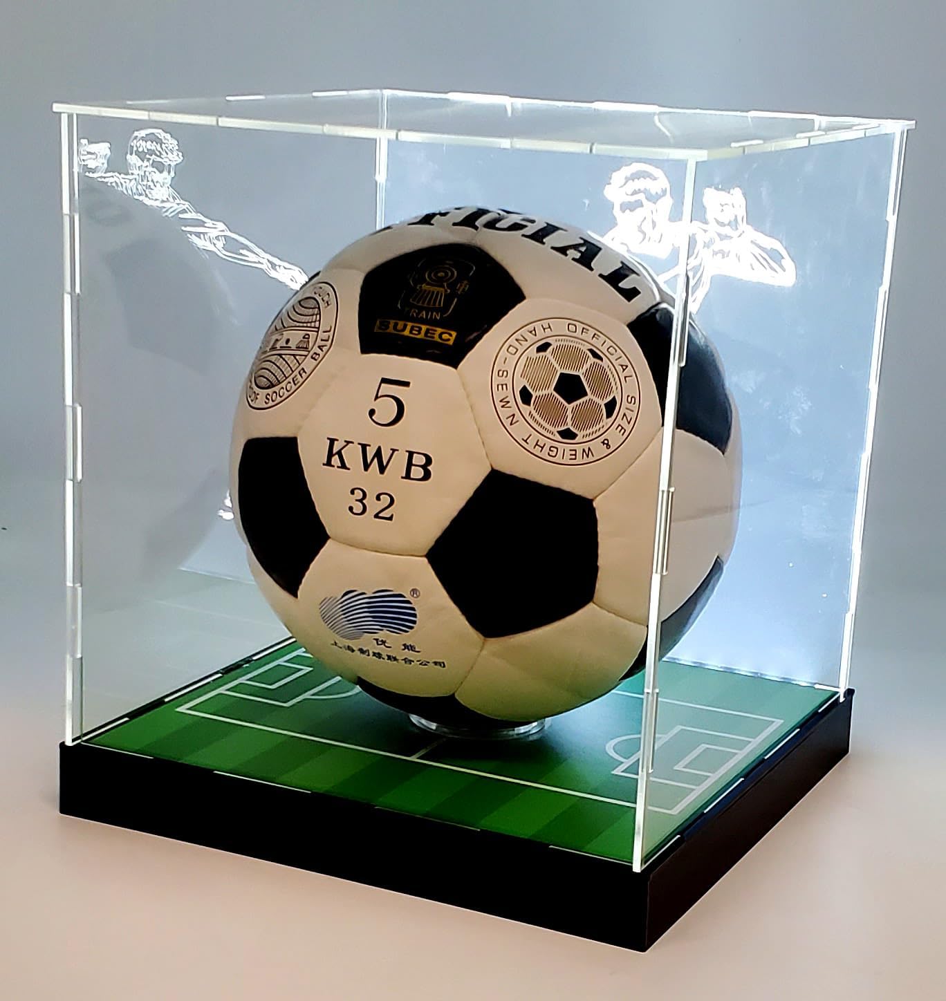LED Lights Soccer Ball Acrylic Display Case Box Sports Mirror Field Showcase Shoes UV Protection (Soccer Ball)